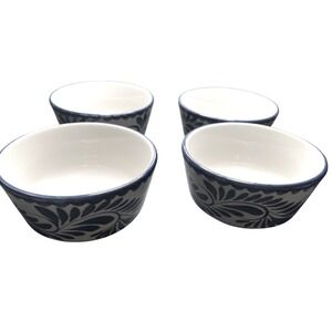 Set of 4 Blue Floral Ceramic Ramekins Small Bowls Dishware
